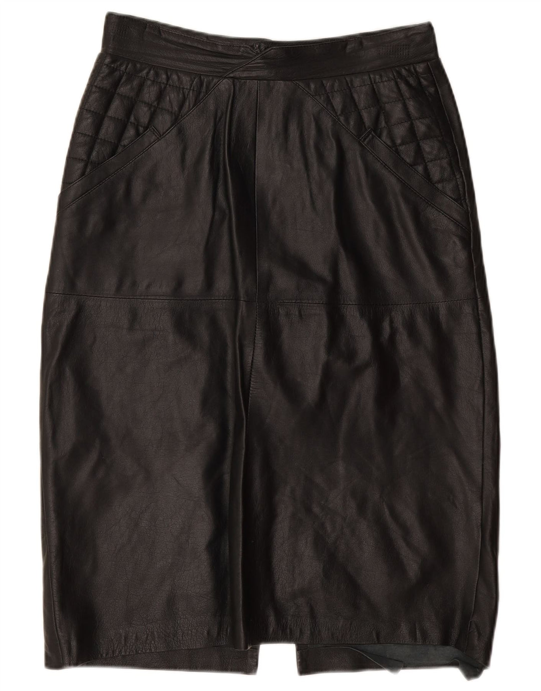 Saia de couro feminina vintage W30 média preta