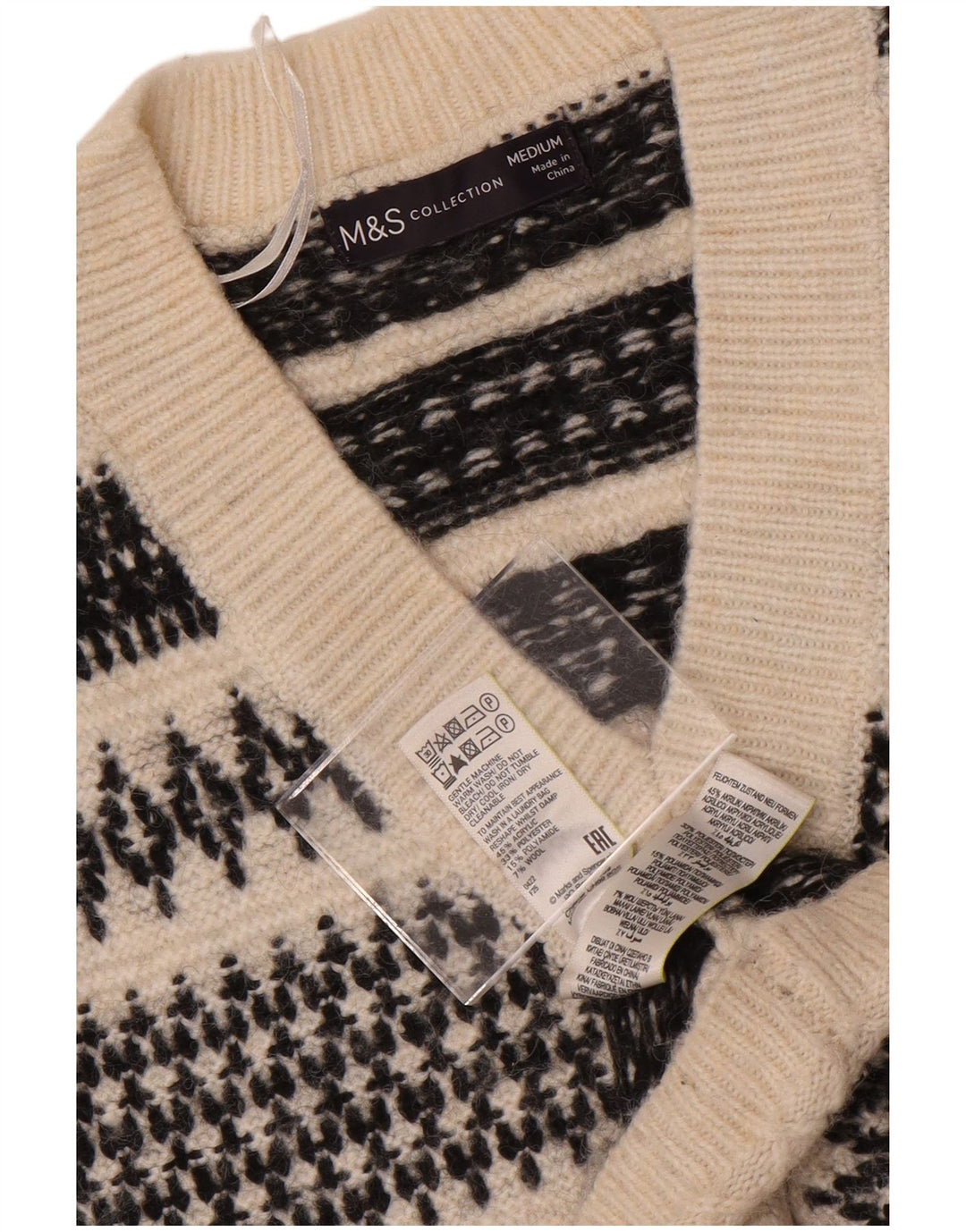Regata feminina Marks & Spencer com colete Reino Unido 14 Médio Off White Fair Isle