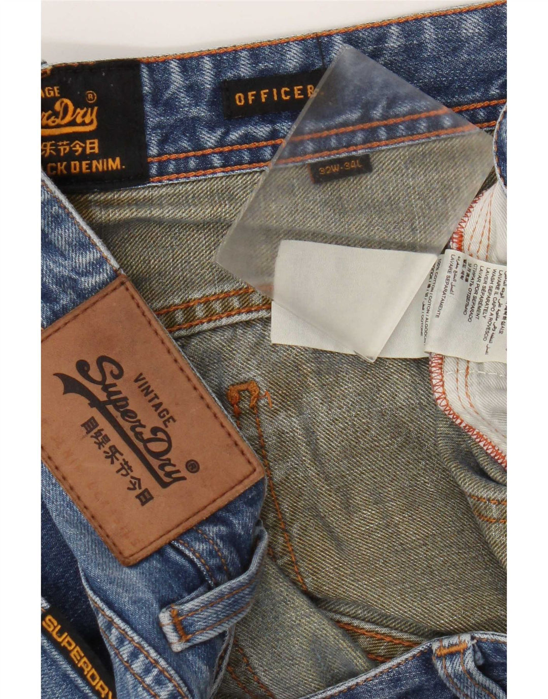 Superdry Mens Officer Slim Jeans W32 L34 Azul Algodão