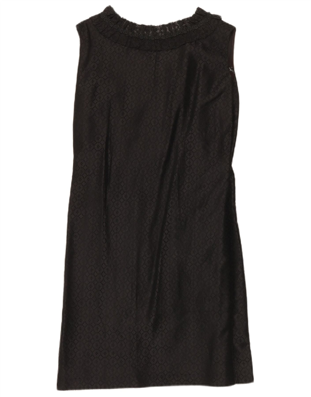 Vestido feminino VINTAGE sem mangas de renda UK 12 médio preto floral