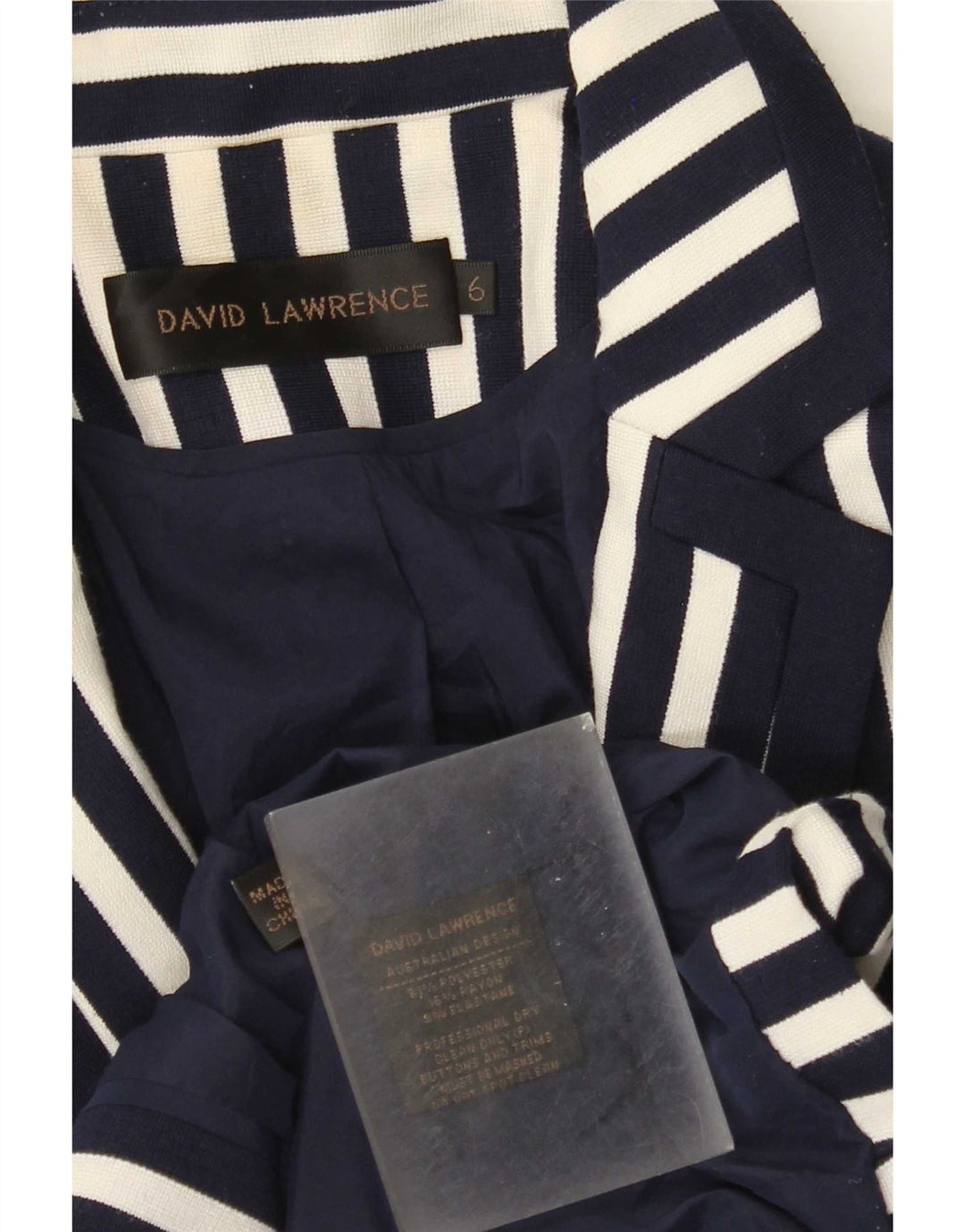 David Lawrence Jaqueta Blazer Feminina Crop US 6 Médio Azul Marinho Listrado