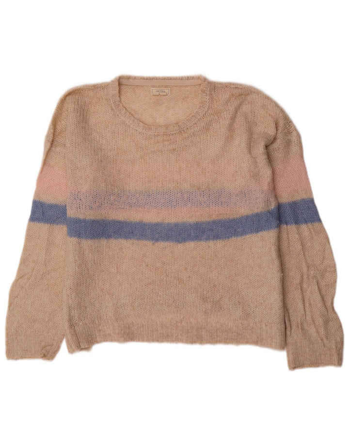 Suéter feminino FAT FACE com gola canoa UK 12 listrado bege médio