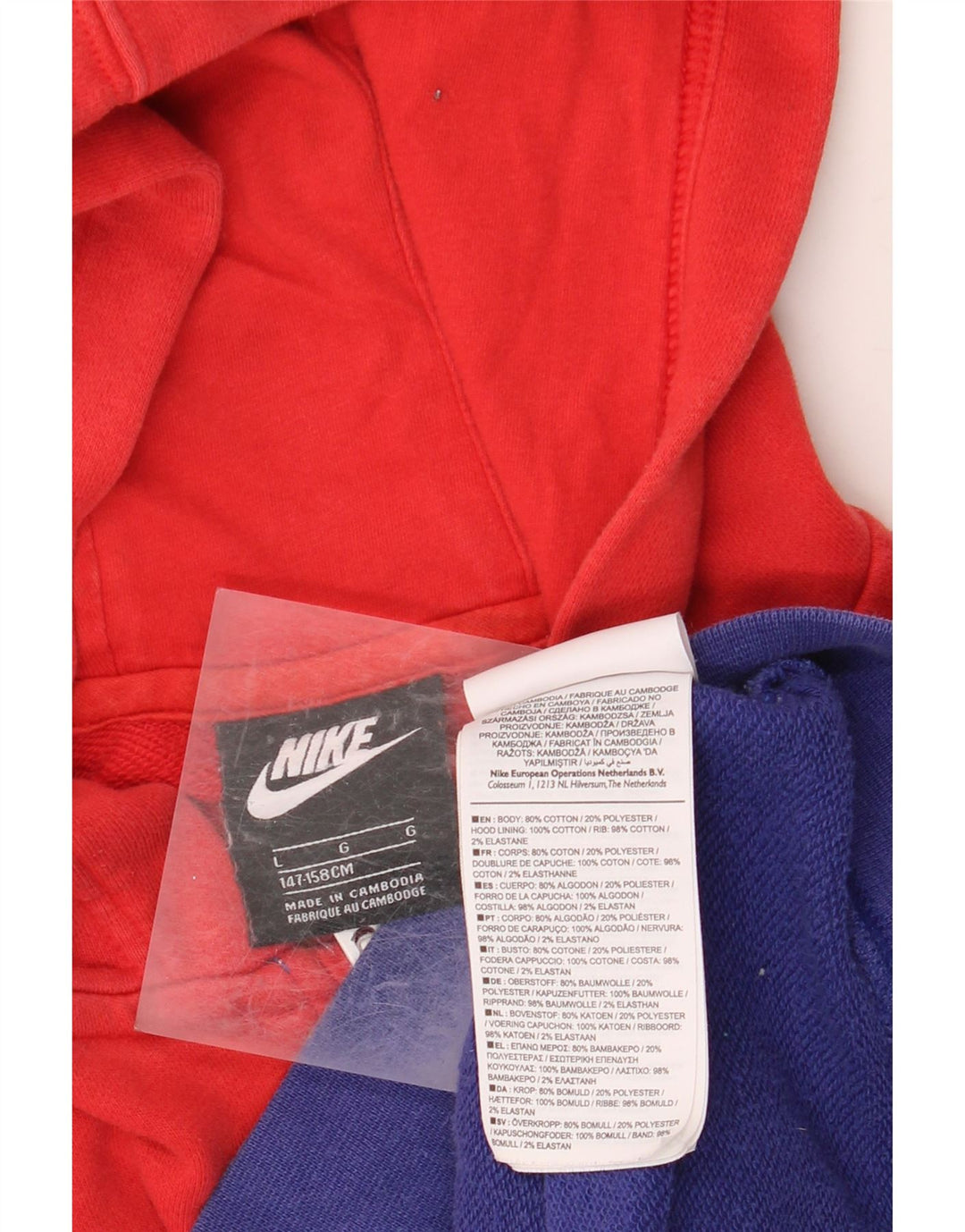 Suéter NIKE Boys Graphic Zip com capuz 12-13 anos grande bloco colorido vermelho