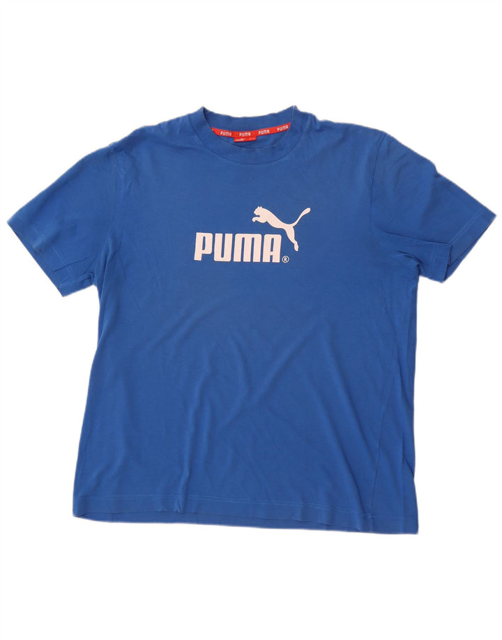 Puma Mens Graphic T-Shirt Top Grande Algodão Azul