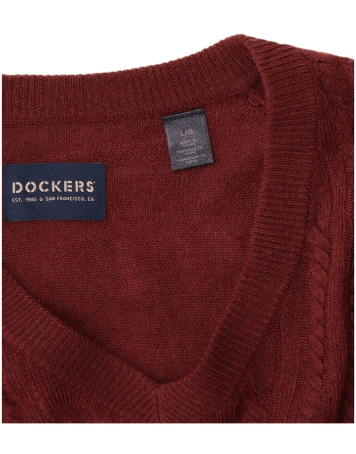 Suéter masculino Dockers com decote em V grande acrílico marrom