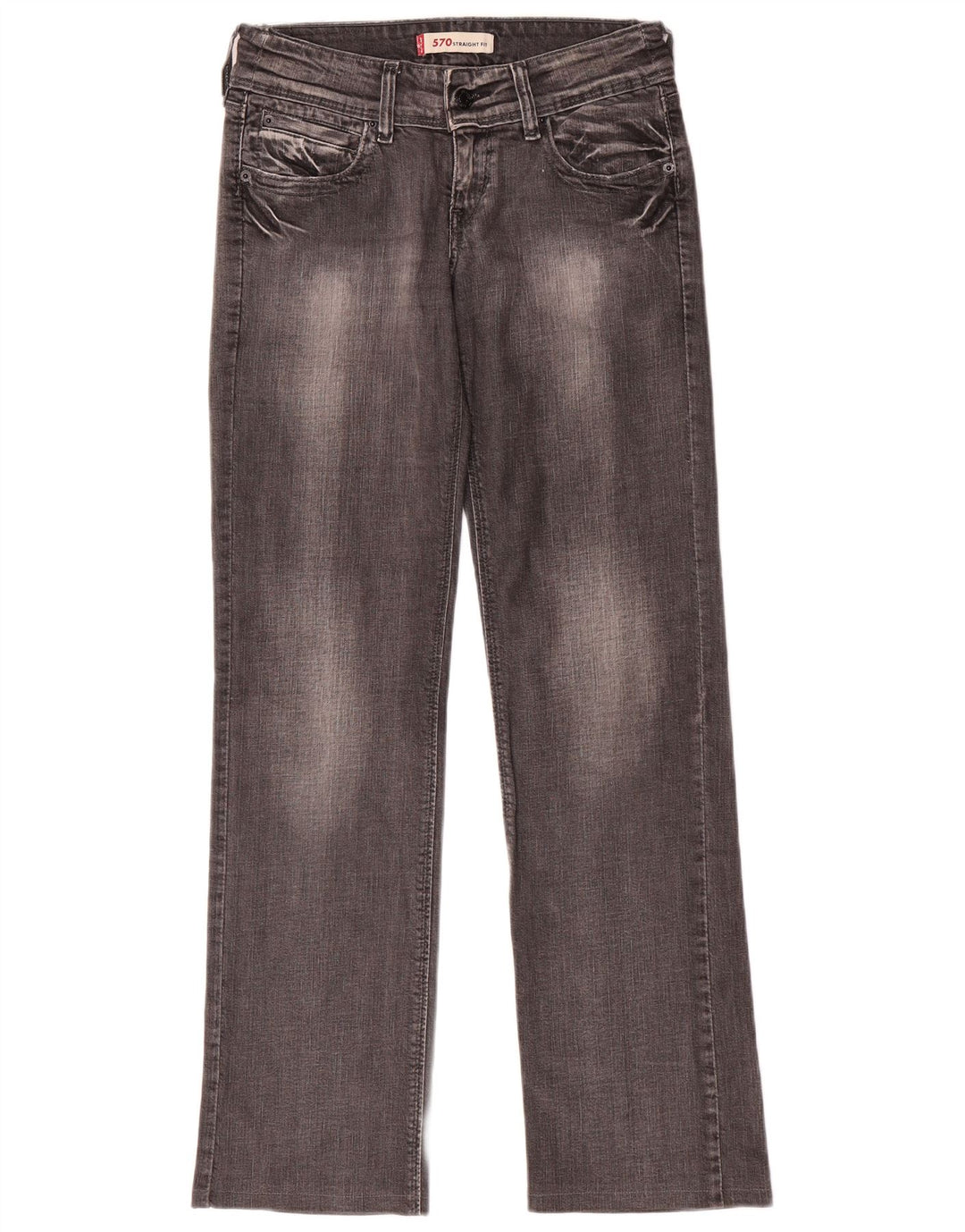 Calça jeans feminina Levi's 570 Straight W27 L31 cinza algodão