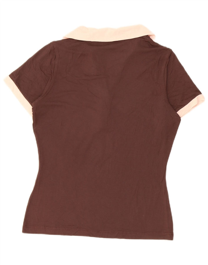Camisa polo feminina Fred Perry Reino Unido 12 bloco colorido marrom médio
