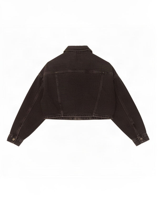 Jaqueta jeans feminina Topshop colheita oversized Reino Unido 4 XS algodão preto
