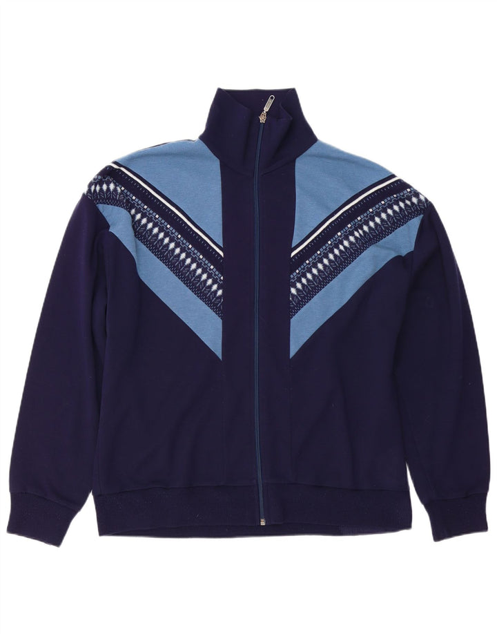 Jaqueta vintage masculina de agasalho grande bloco colorido azul marinho