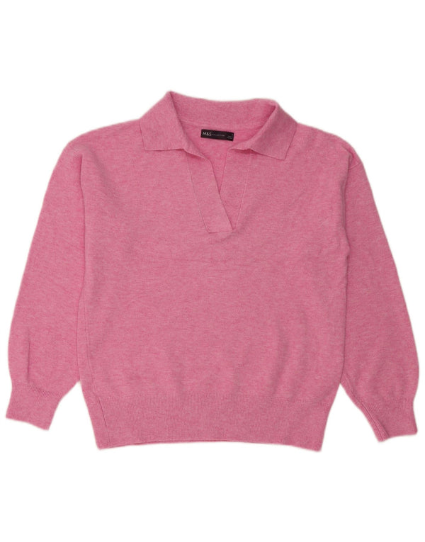 Suéter feminino Marks & Spencer com gola polo superdimensionada Reino Unido 10 pequeno rosa