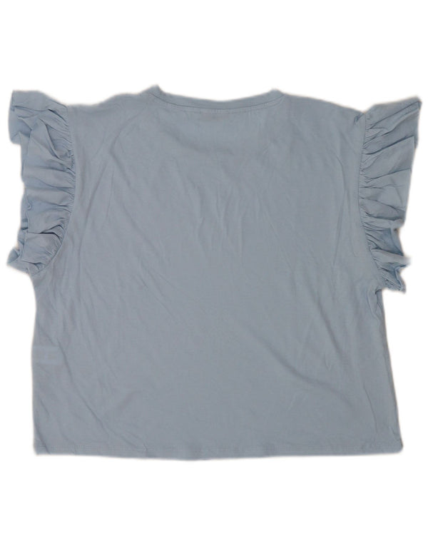 Blusa feminina Zara Top UK 14 algodão azul médio