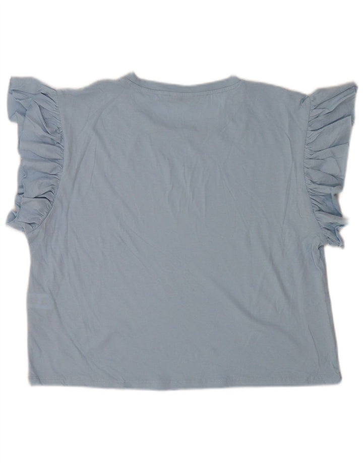 Blusa feminina Zara Top UK 14 algodão azul médio