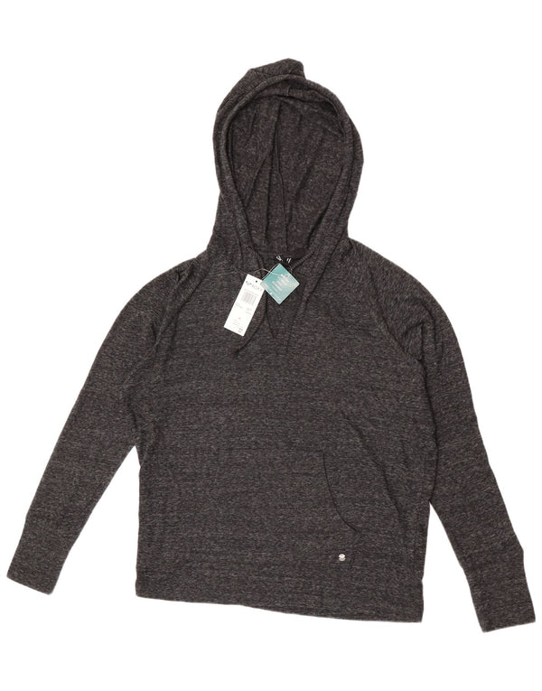 Suéter feminino com capuz grande Roxy Reino Unido 14 algodão manchado azul marinho médio