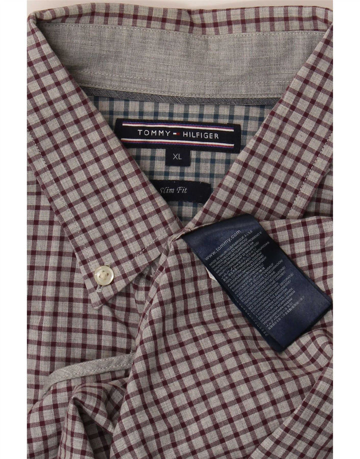 Camisa masculina Slim Fit Tommy Hilfiger XL cinza xadrez algodão