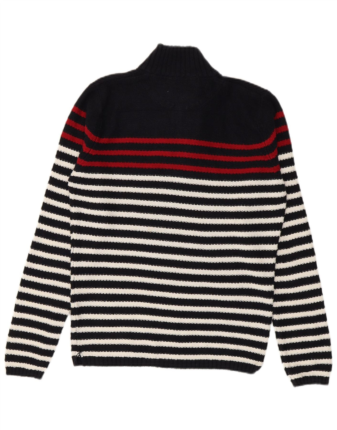 Suéter masculino Zara com zíper e gola alta de algodão listrado azul marinho médio