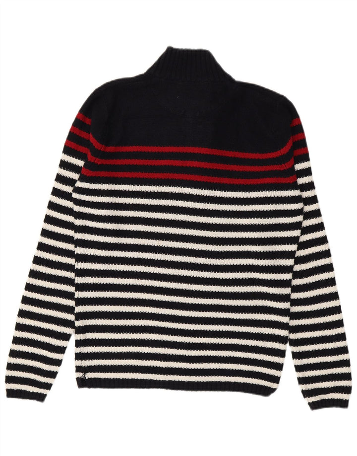 Suéter masculino Zara com zíper e gola alta de algodão listrado azul marinho médio