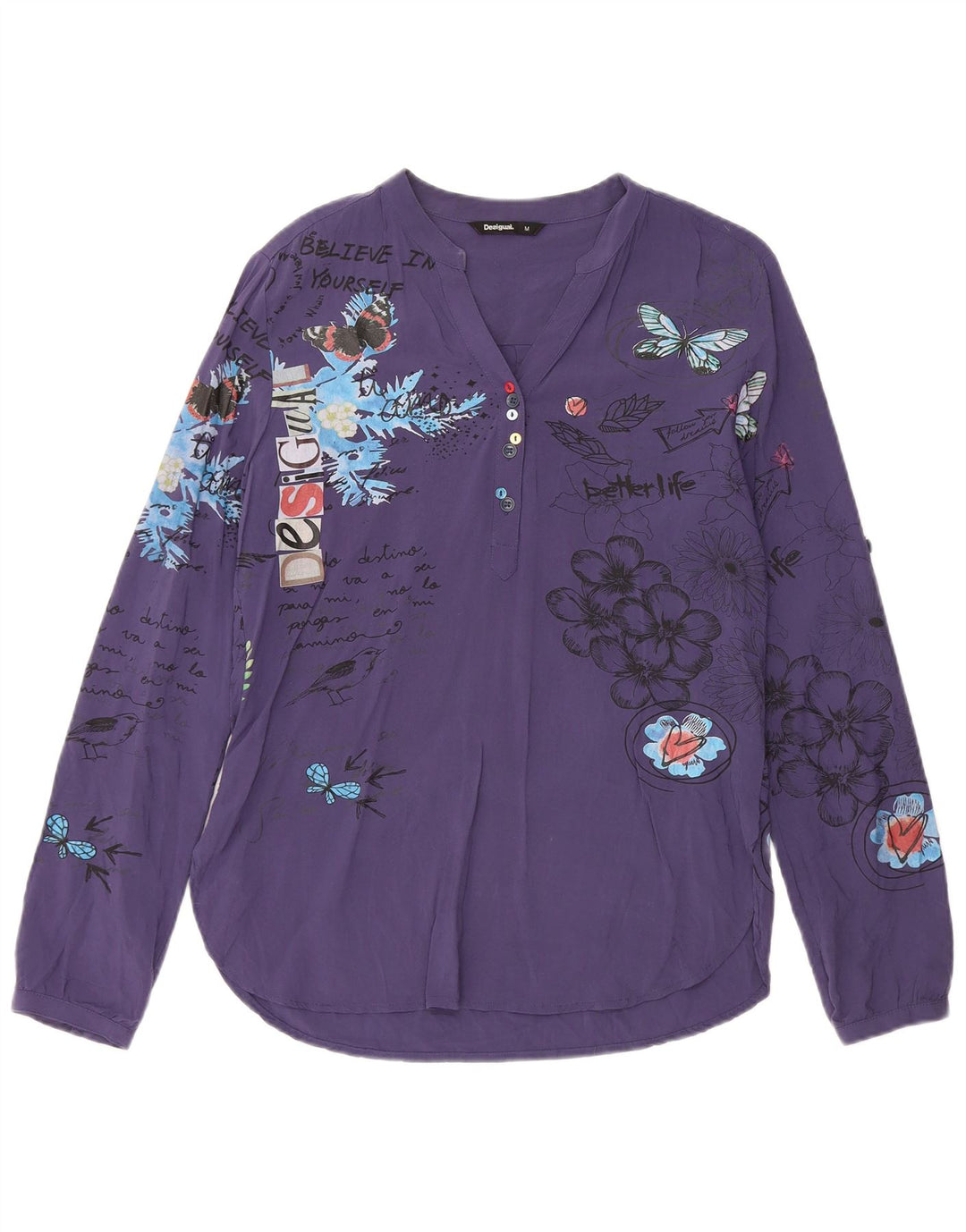 Pulôver feminino Desigual UK 14 médio azul marinho floral viscose