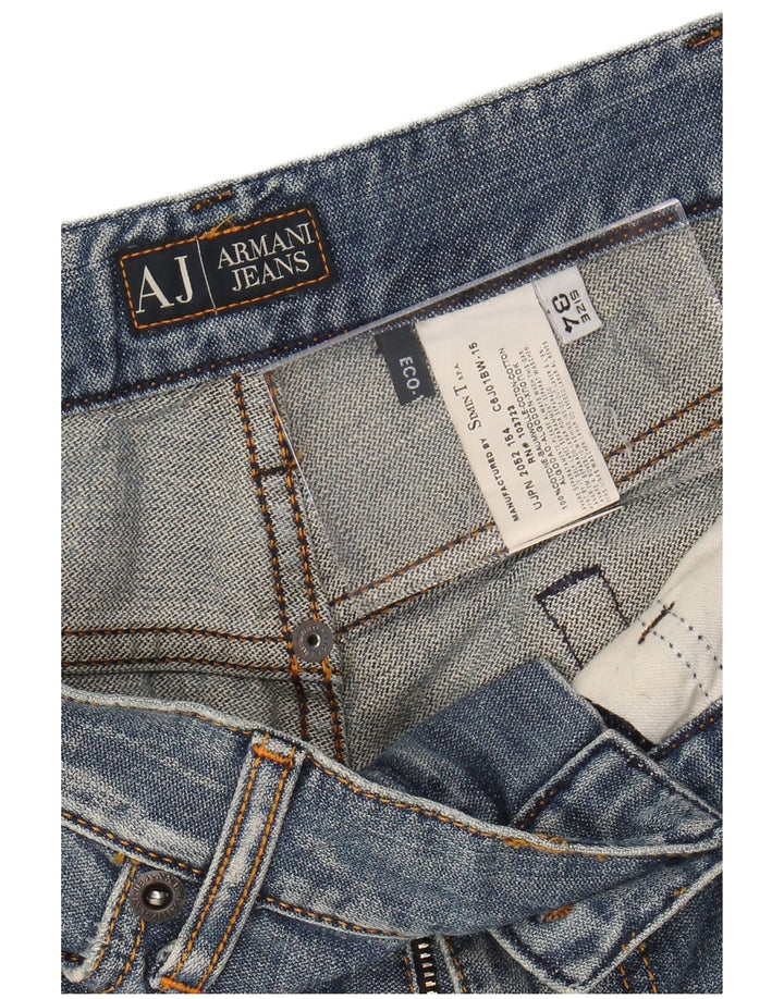 ARMANI Mens Graphic Straight Jeans W34 L30 Azul Algodão