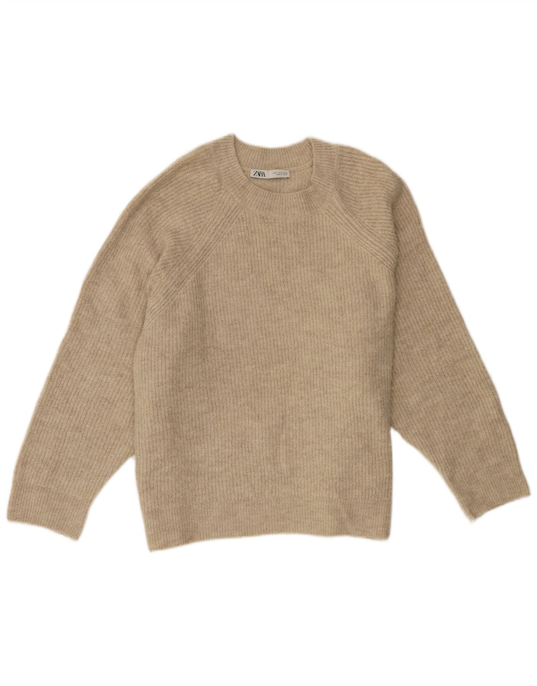 Zara suéter feminino oversized com gola redonda Reino Unido 14 acrílico bege médio