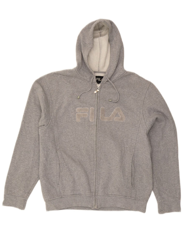 Suéter masculino Fila com capuz e zíper gráfico 2XL algodão manchado cinza