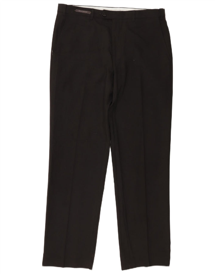 Calça masculina de ajuste regular Marks & Spencer W36 L31 poliéster preto