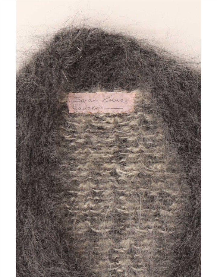 Suéter cardigã feminino vintage Reino Unido 12 cinza médio Houndstooth Mohair