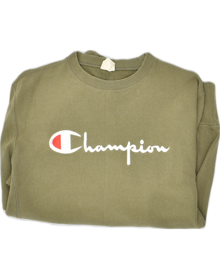 CHAMPION Mens Graphic Hoodie Jumper XL Khaki Cotton Vintage Champion and Second-Hand Champion from Messina Hembry 