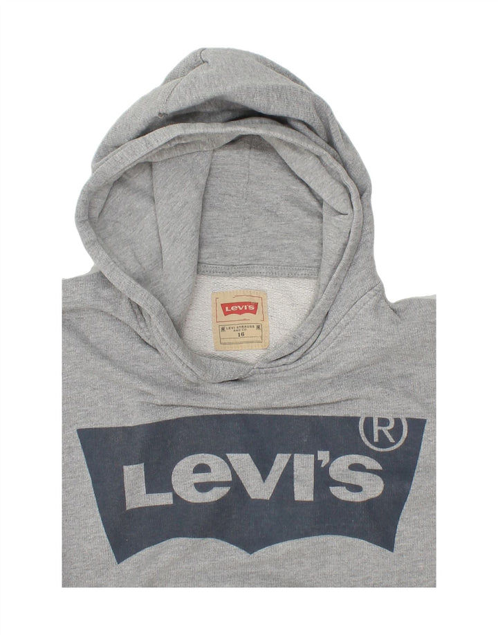 LEVI'S Boys Graphic Hoodie Jumper 15-16 Years Grey Cotton Vintage Levi's and Second-Hand Levi's from Messina Hembry 