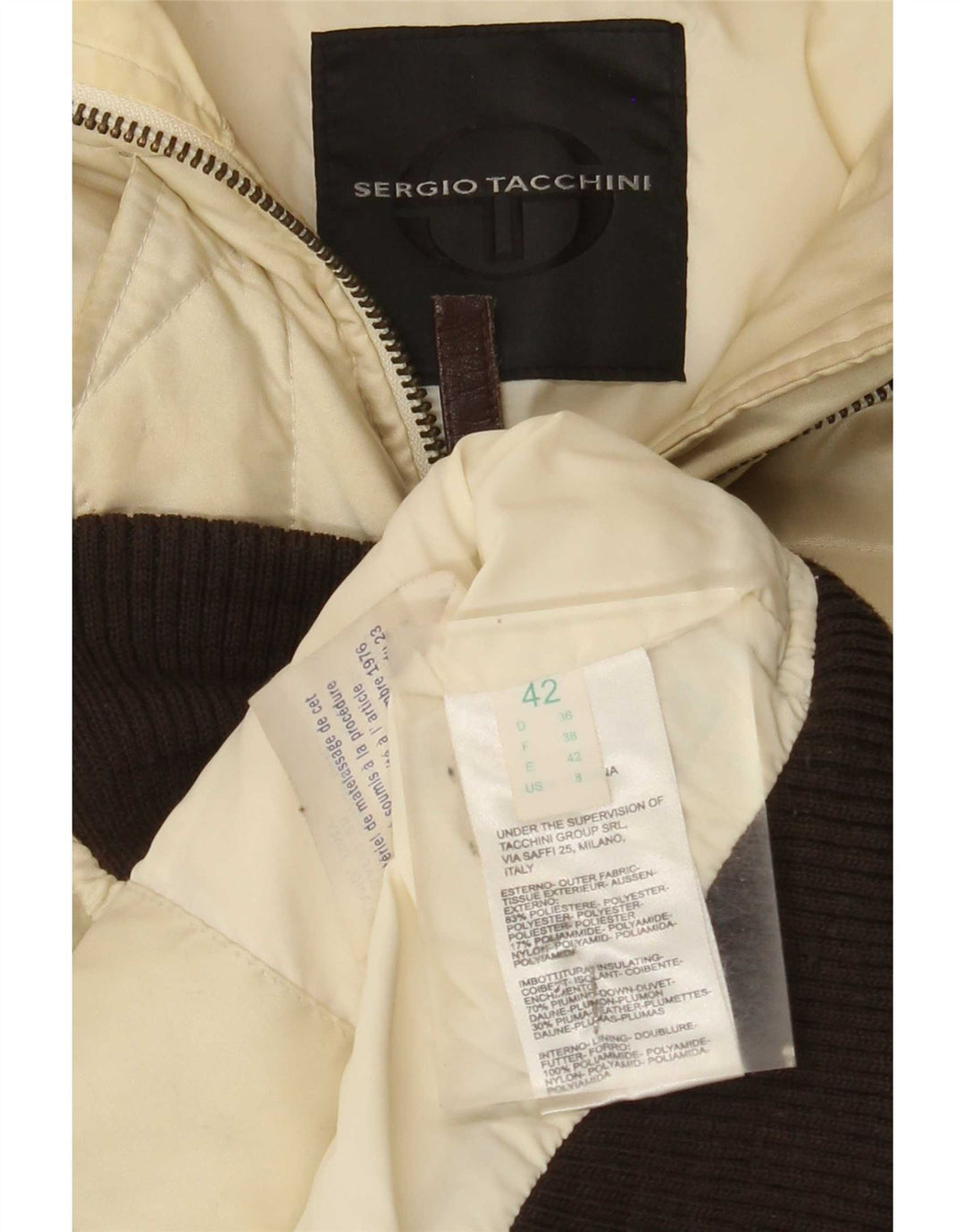 Jaqueta acolchoada com capuz feminino Sergio Tacchini IT 42 Medium Beige Colourblock