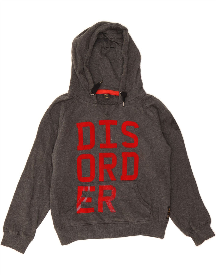 REPLAY Girls Graphic Hoodie Jumper 9-10 Years Grey Cotton Vintage Replay and Second-Hand Replay from Messina Hembry 