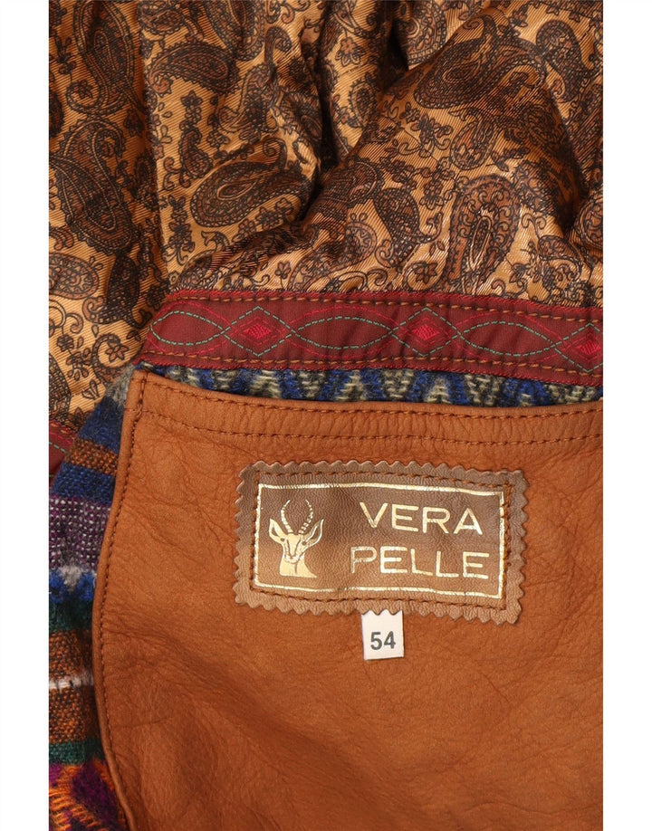 Jaqueta masculina de couro com capuz VINTAGE EU 54 2XL couro marrom
