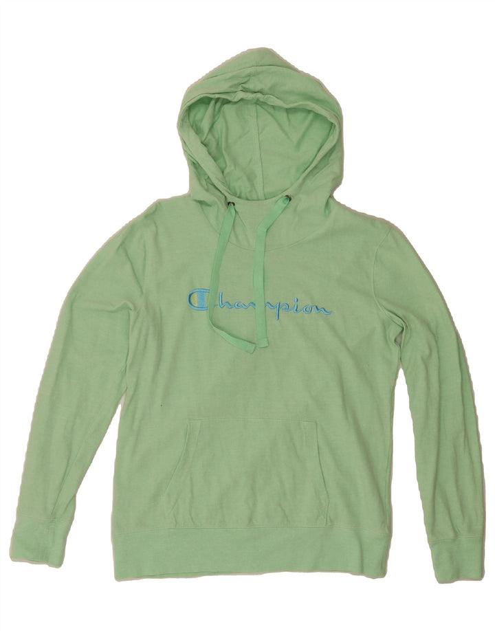 CHAMPION Womens Graphic Hoodie Jumper UK 14 Medium Green Cotton Vintage Champion and Second-Hand Champion from Messina Hembry 