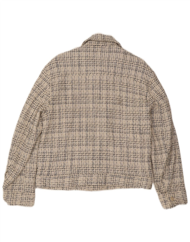 Zara Mens Bomber Jacket UK 38 Médio Off White Check Algodão