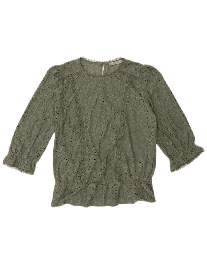 Blusa feminina de manga 3/4 Oasis UK 12 poliéster verde médio