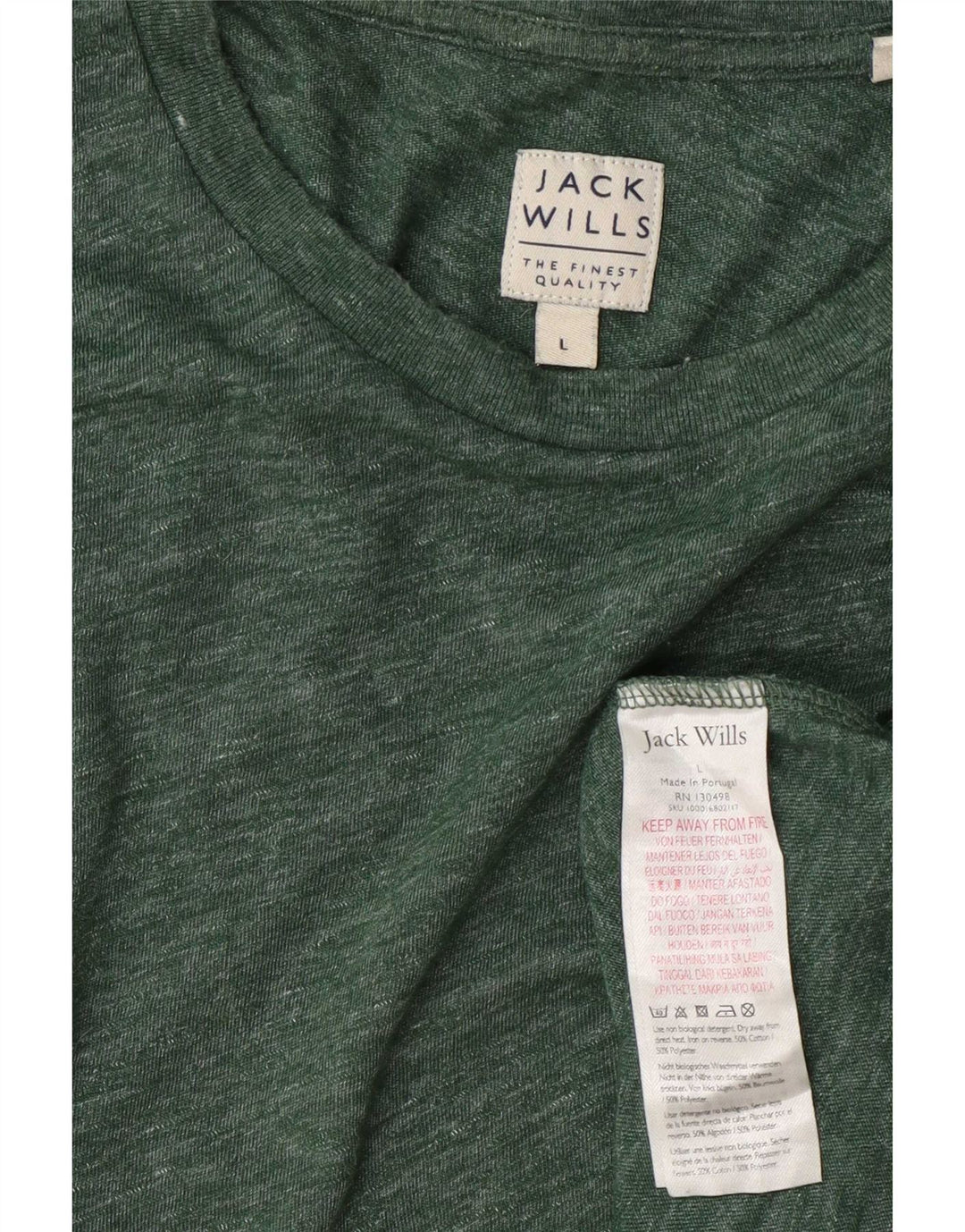 Camiseta masculina Jack Wills grande algodão manchado verde
