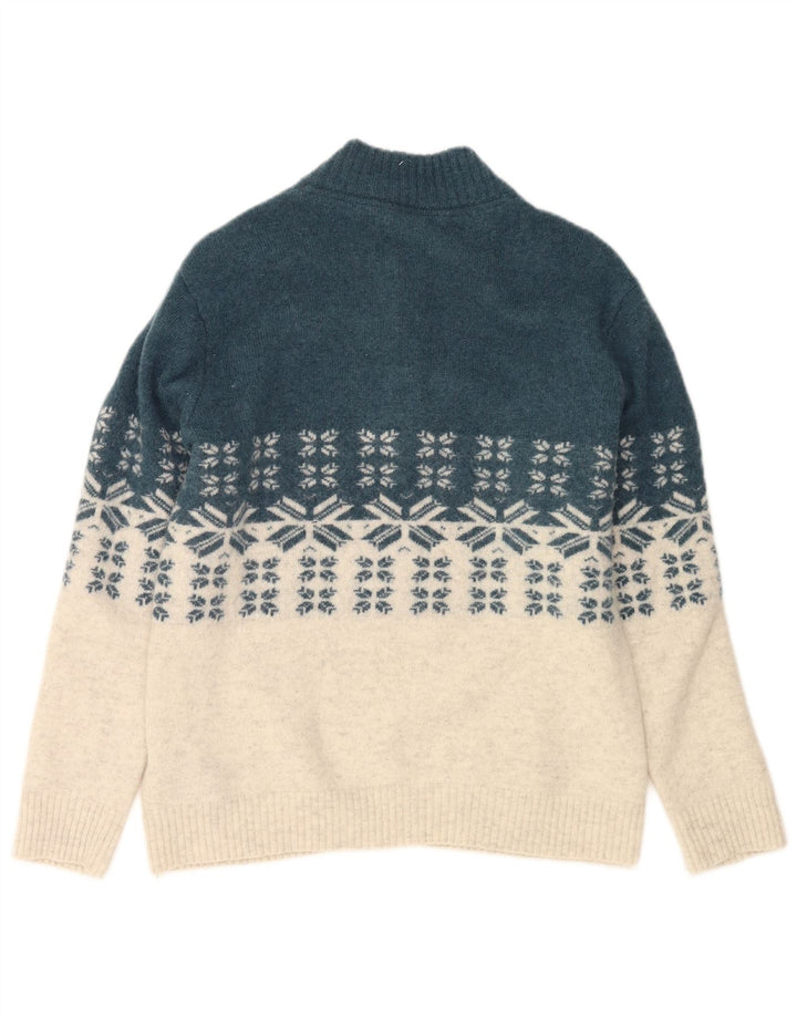 Suéter masculino com gola redonda e gola redonda grande azul Fair Isle