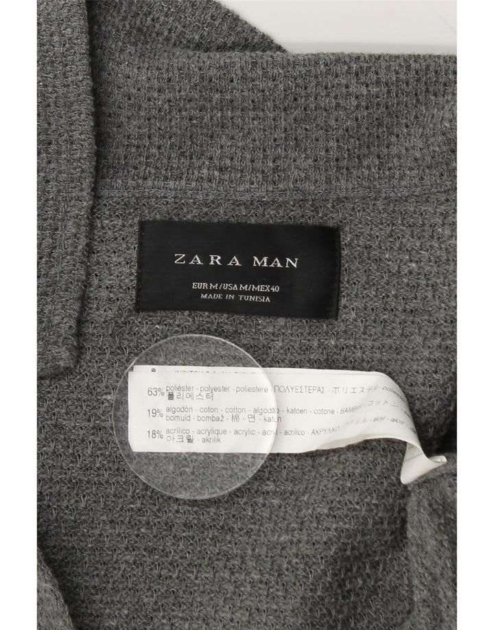 Suéter cardigã masculino ZARA poliéster cinza médio