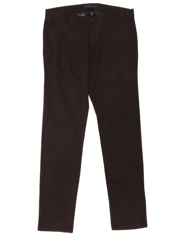 Zara Mens Slim Chino Calças EU 46 XL W36 L34 Algodão Preto