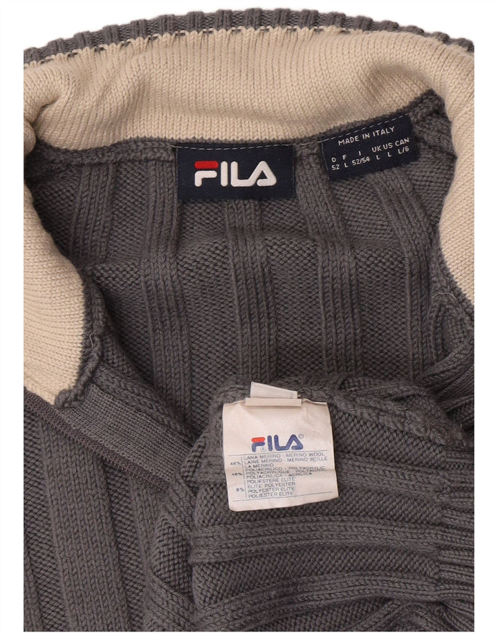 Suéter masculino Fila com zíper e gola grande em lã merino cinza
