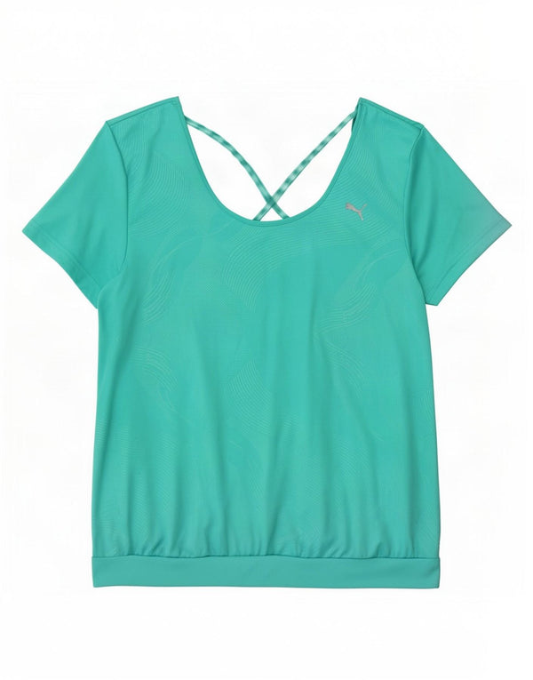Camiseta feminina Puma UK 16 grande poliéster geométrico turquesa