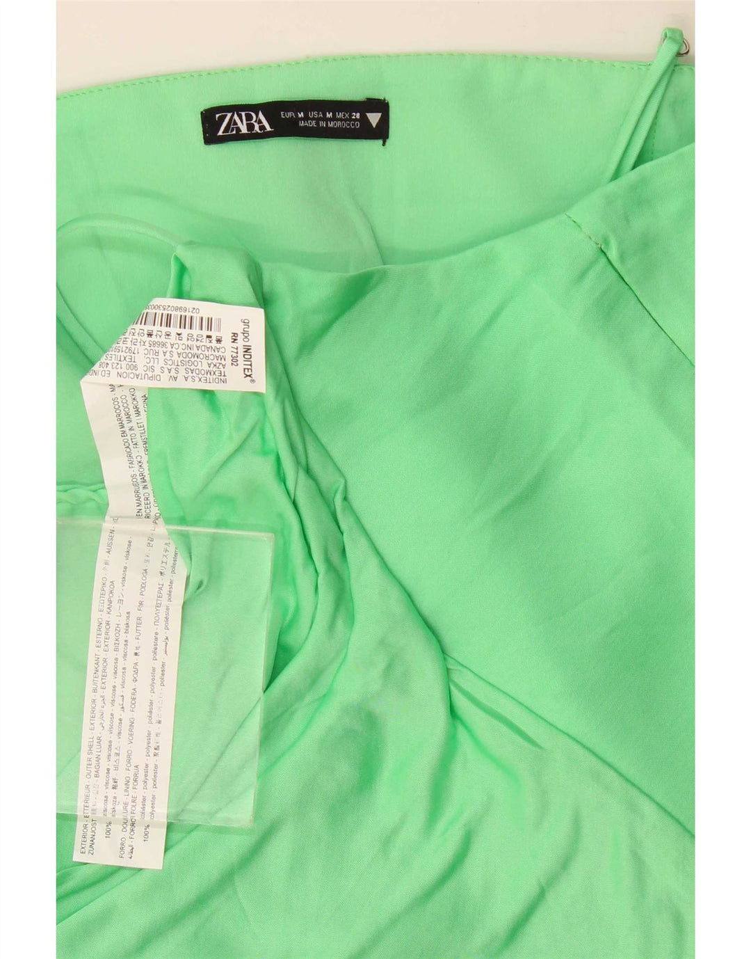 Top feminino Zara Crop Cami UK 12 viscose verde médio