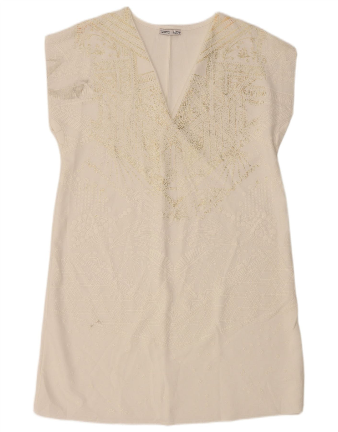 Vestido feminino Zara Shift UK 12 médio branco paisley