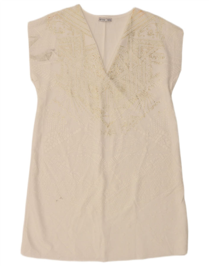 Vestido feminino Zara Shift UK 12 médio branco paisley