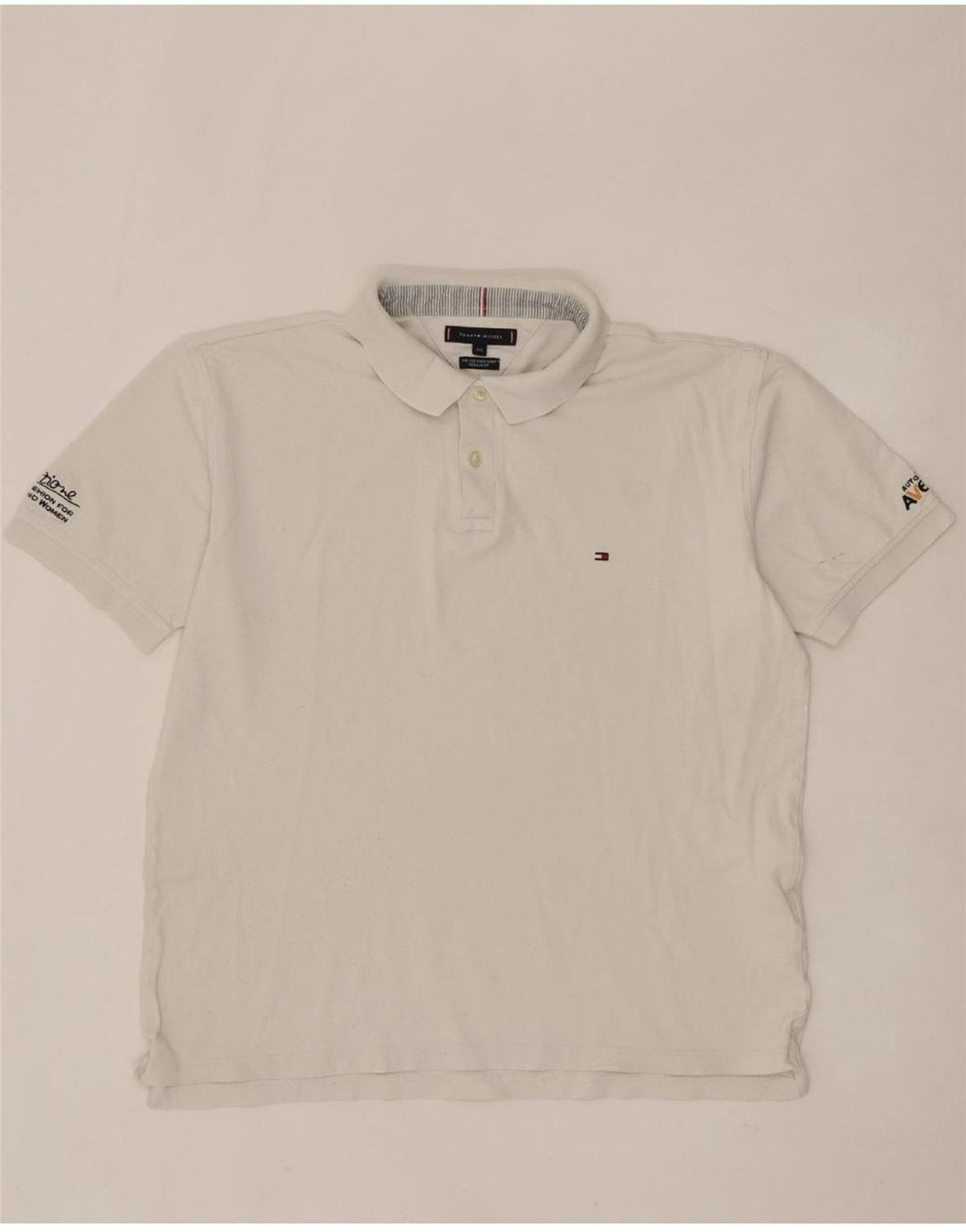 TOMMY HILFIGER Mens Regular Fit Polo Shirt 2XL White Cotton Vintage Tommy Hilfiger and Second-Hand Tommy Hilfiger from Messina Hembry 