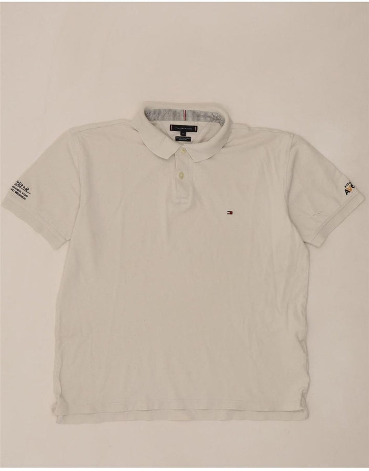TOMMY HILFIGER Mens Regular Fit Polo Shirt 2XL White Cotton Vintage Tommy Hilfiger and Second-Hand Tommy Hilfiger from Messina Hembry 
