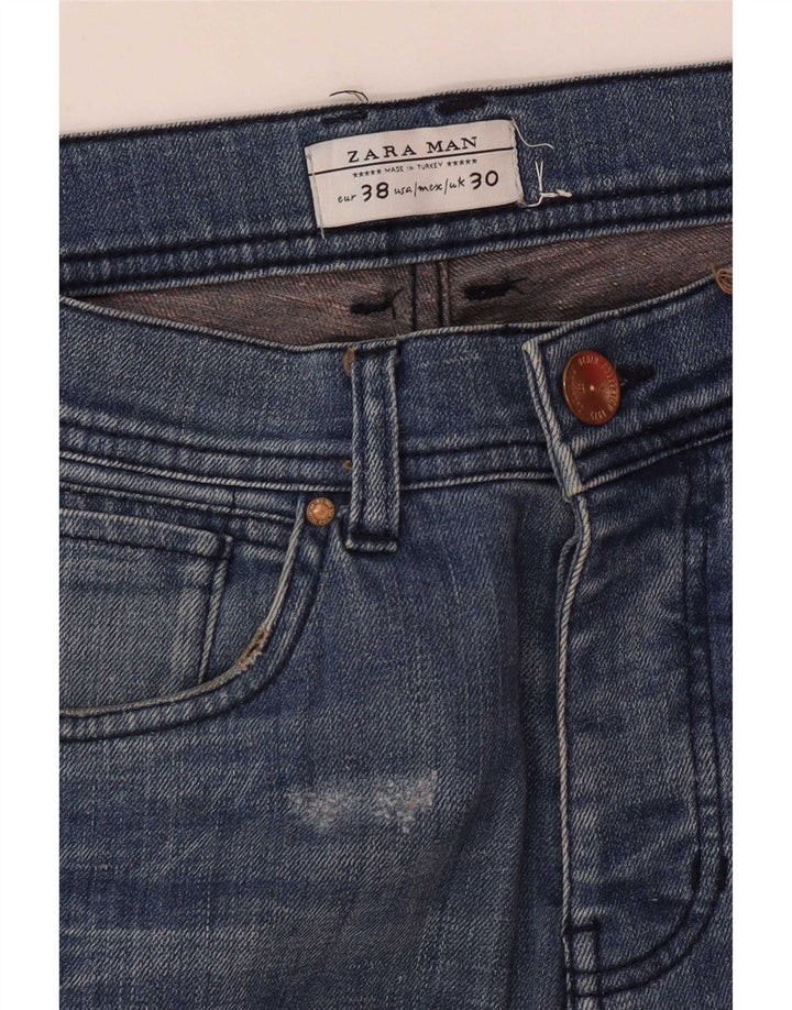 Zara Mens Jeans Slim Distressed EU 38 Pequeno W30 L32 Azul
