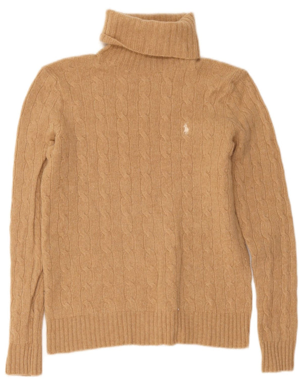 Suéter feminino Polo Ralph Lauren com gola redonda e lã bege médio