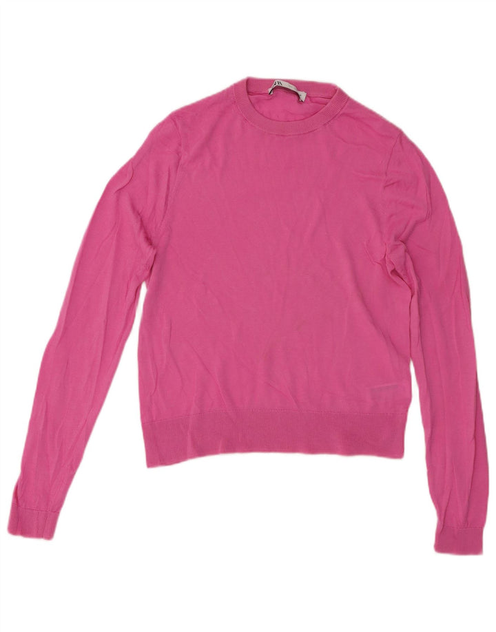 Zara Suéter feminino com gola redonda, Reino Unido 12 Lyocell rosa médio