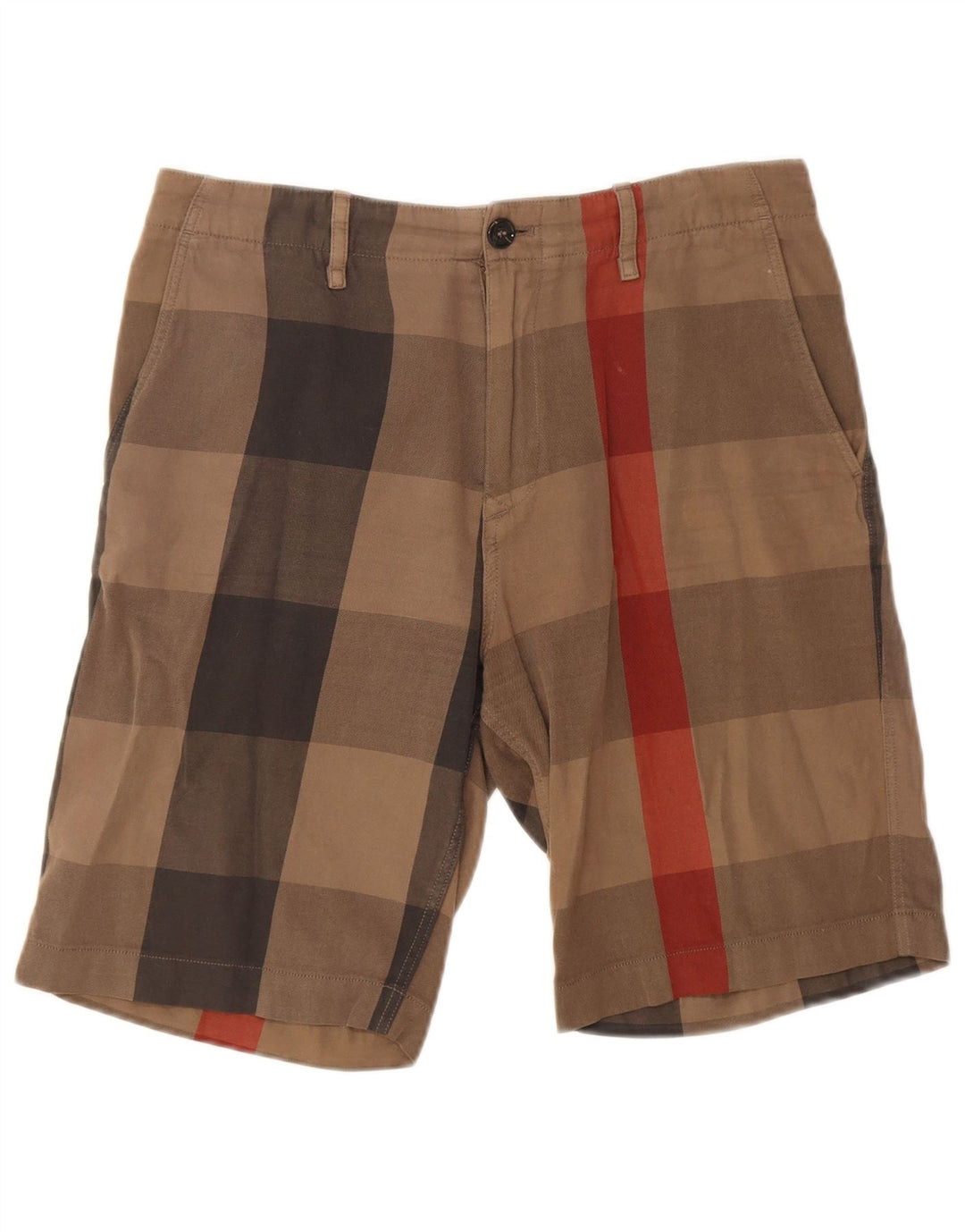 Burberry Mens Chino Shorts W30 Algodão Xadrez Marrom Médio