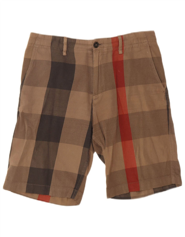 Burberry Mens Chino Shorts W30 Algodão Xadrez Marrom Médio